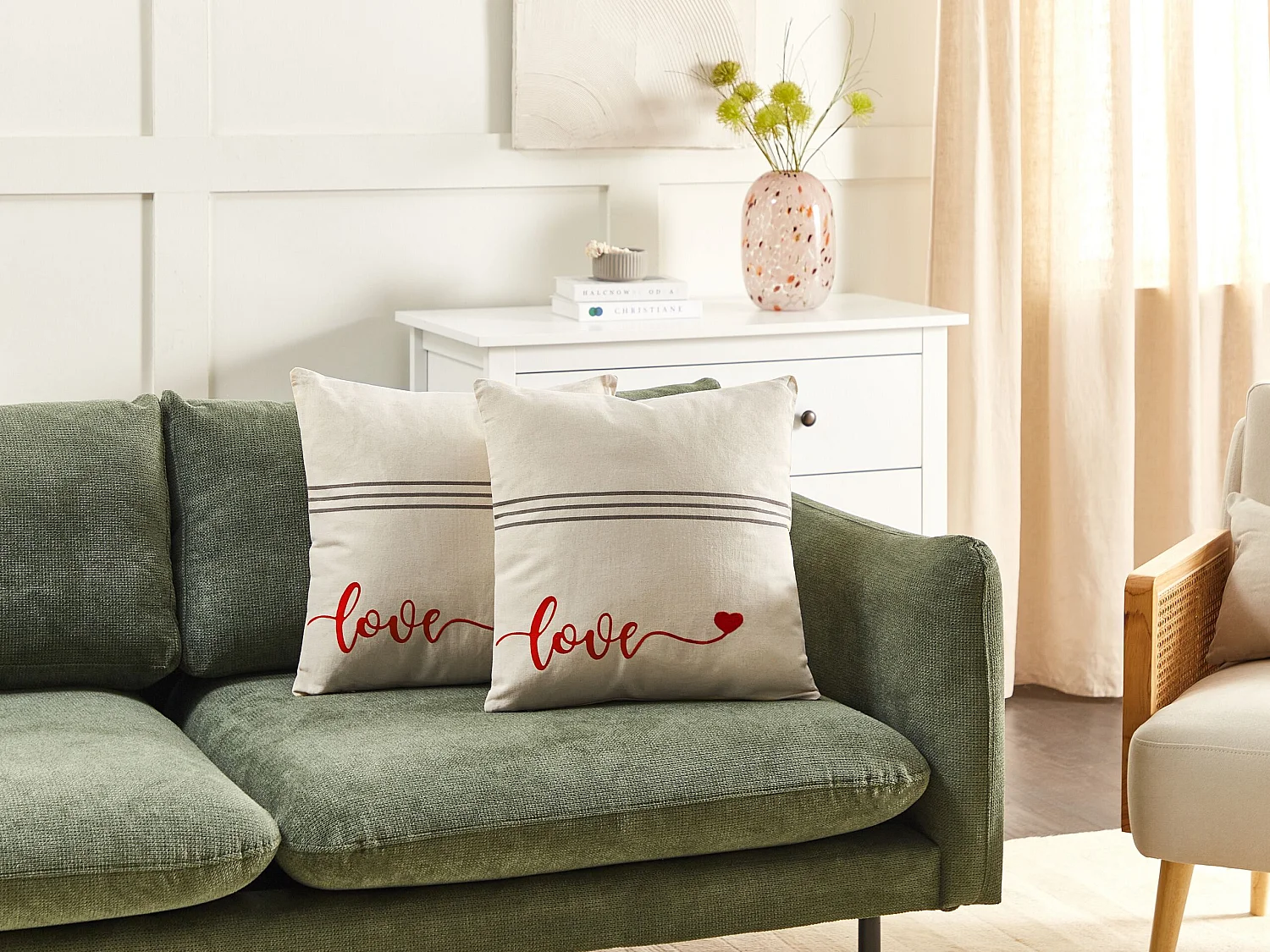 Conjunto de 2 almofadas decorativas PLUMERIA Algodão 45 x 45 cm Creme Texto