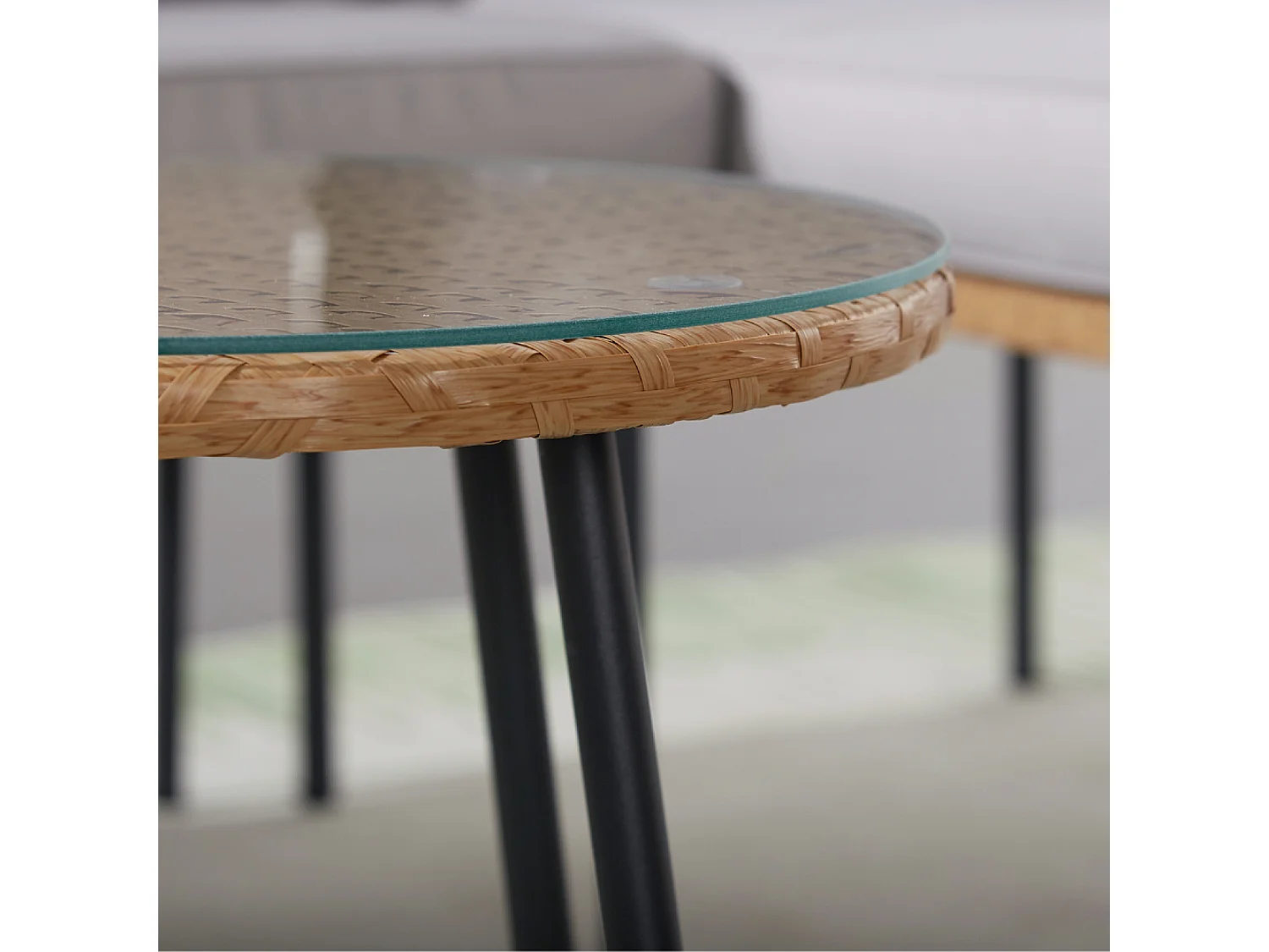 Salotto da giardino ad angolo 3 posti in effetto rattan Lecce con cuscini beige