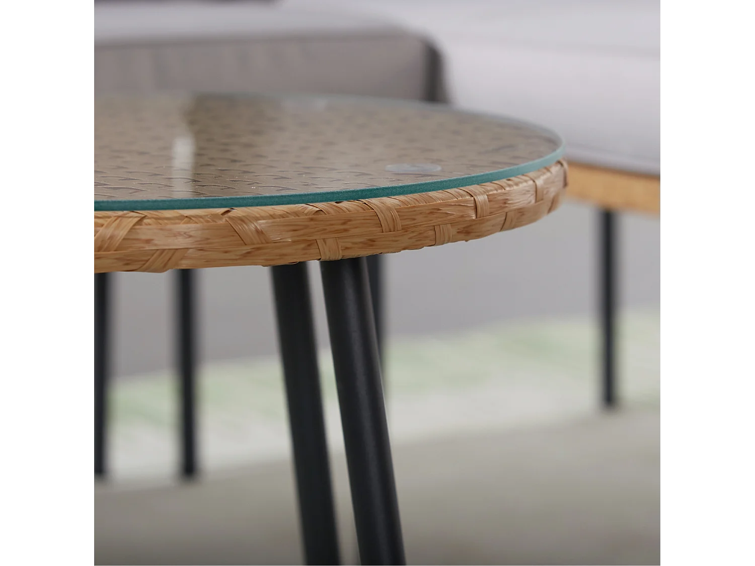 Hoek loungeset van 3 plaatsen in rotan-effect Lecce met beige kussens