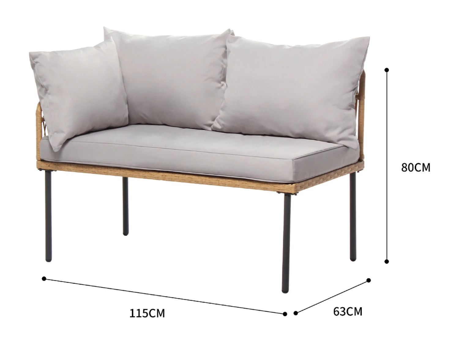 Hoek loungeset van 3 plaatsen in rotan-effect Lecce met beige kussens