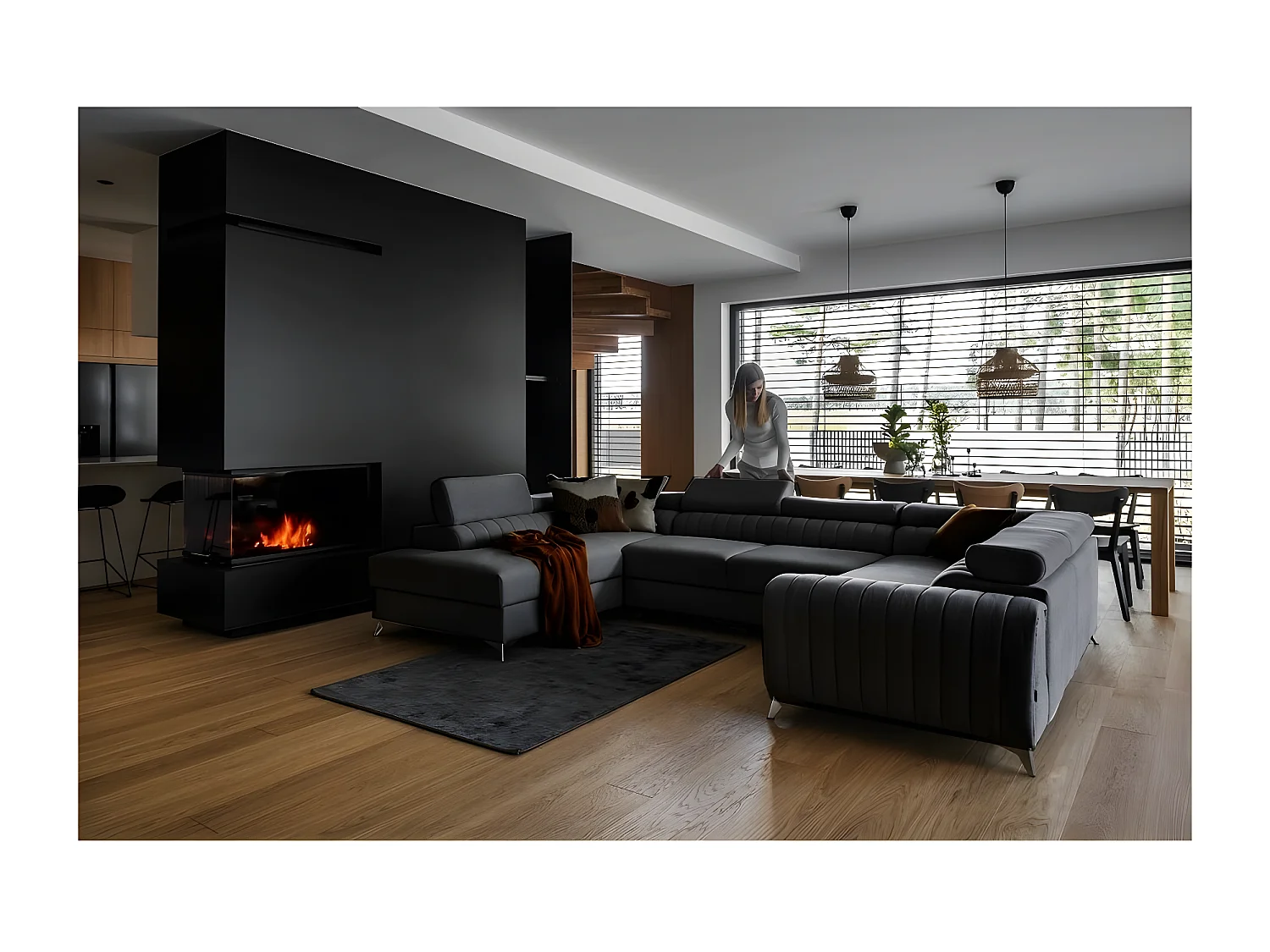 Hoekslaapbank LOUCA VELOURS Luxe met opbergruimte, 7/8 plaatsen, antraciet grijs