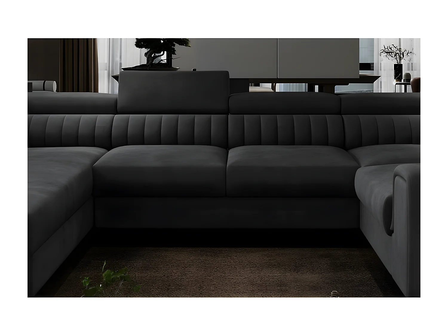 Hoekslaapbank LOUCA VELOURS Luxe met opbergruimte, 7/8 plaatsen, antraciet grijs