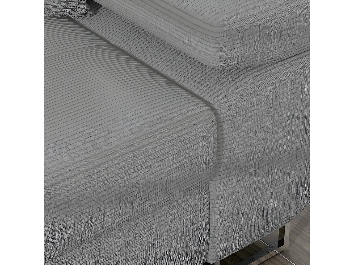 Canapé d'angle convertible ARMEL en velours cottelé luxe 5 places, couleur gris, avec coffre, angle droit (vu de face)