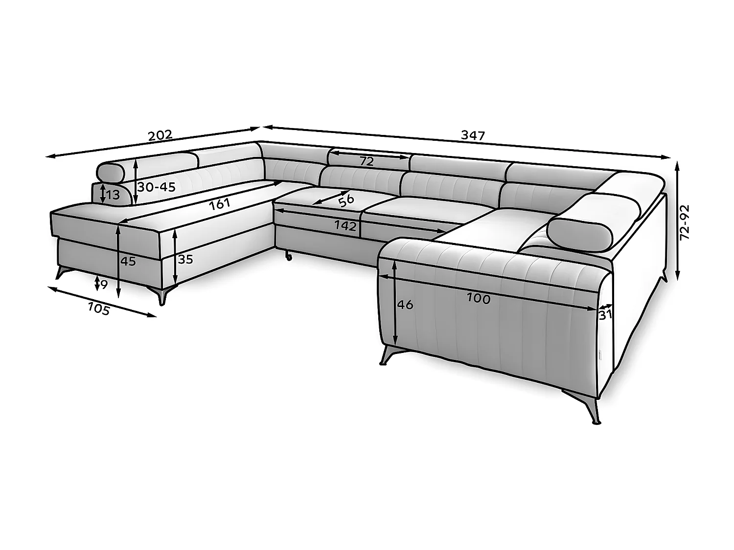 Canapé d'angle convertible LOUCA VELOURS Luxe, 7/8 places, gris , accoudoir droit (vu de face)