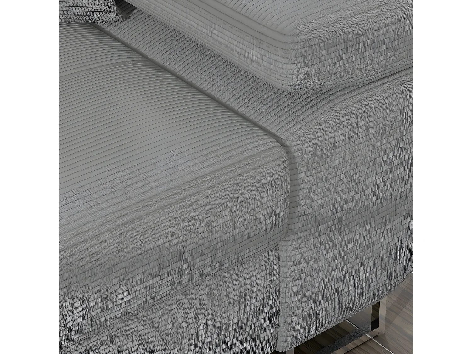 Canapé d'angle convertible - ARMEL en velours cottelé luxe 5 places, couleur gris, coffre, angle gauche (vu de face)