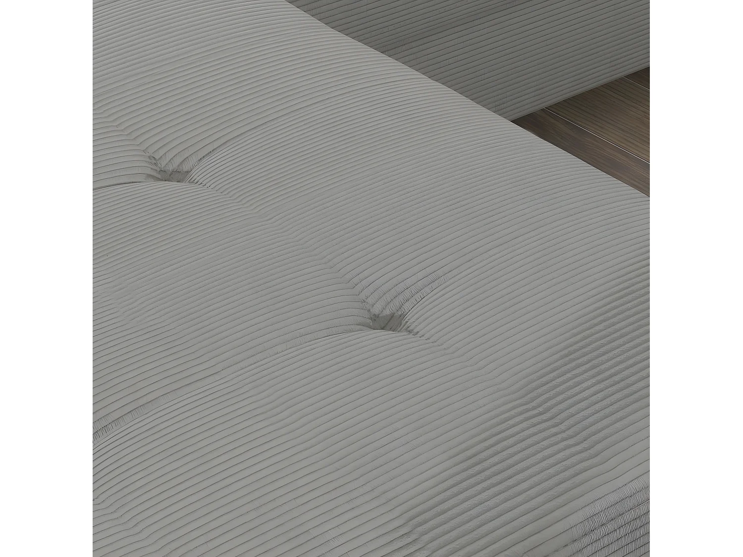 Canapé d'angle convertible - ARMEL en velours cottelé luxe 5 places, couleur gris, coffre, angle gauche (vu de face)