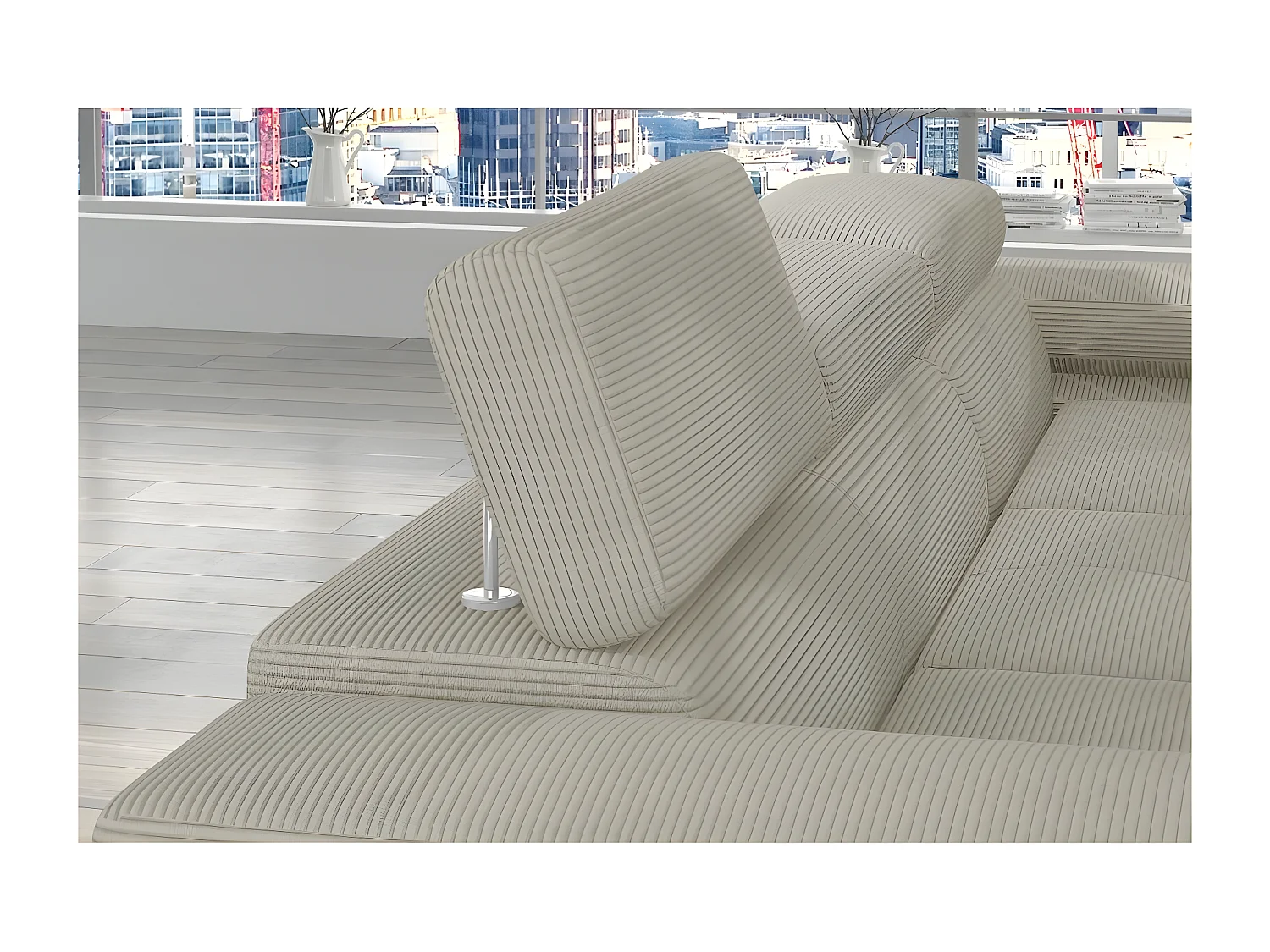 Hoekbank van luxe corduroy fluweel met opbergruimte ARMEL, 5 zitplaatsen, beige