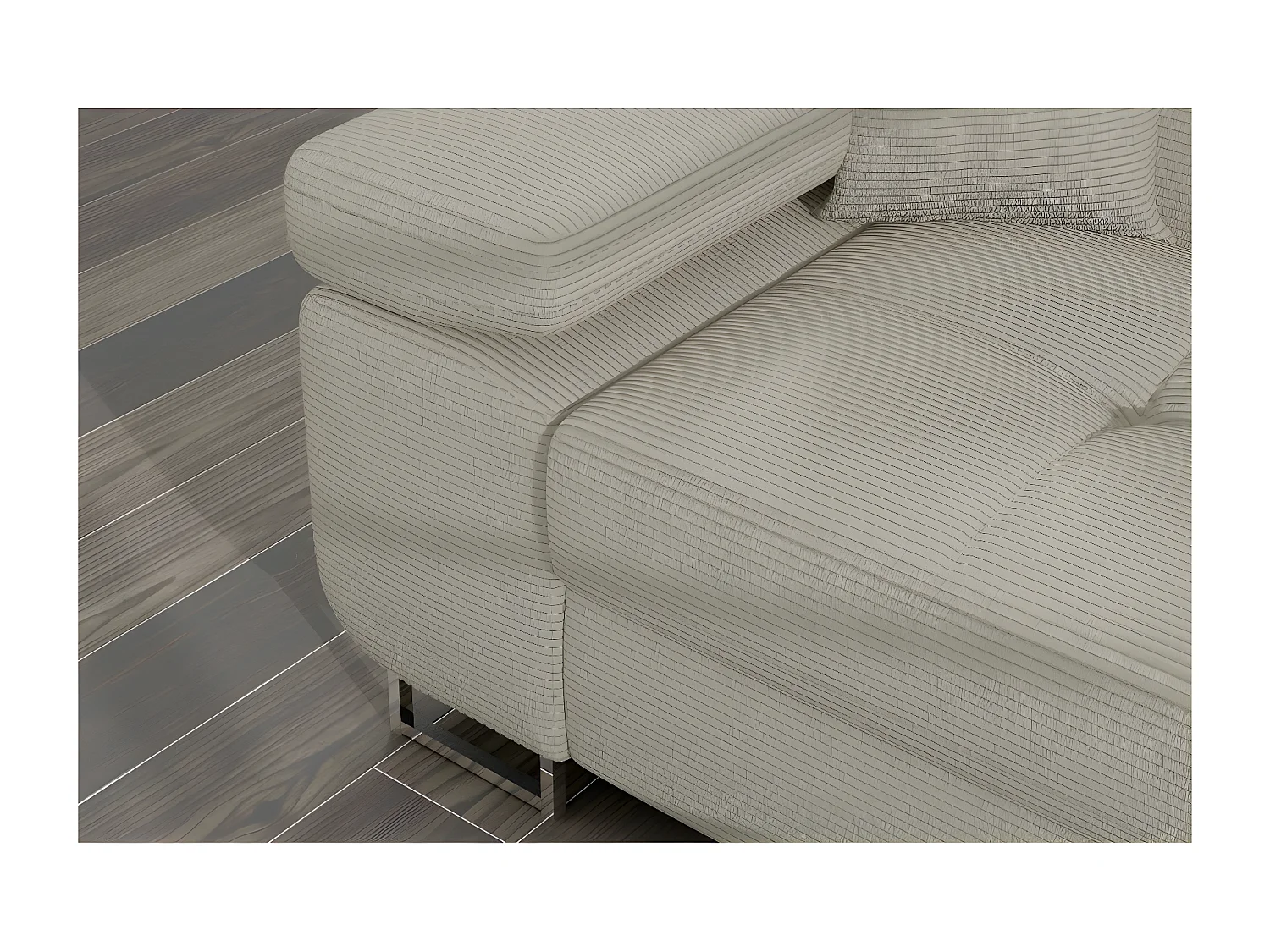 Canapé d'angle convertible ARMEL en velours cottelé luxe 5 places, couleur beige, avec coffre, angle droit (vu de face)