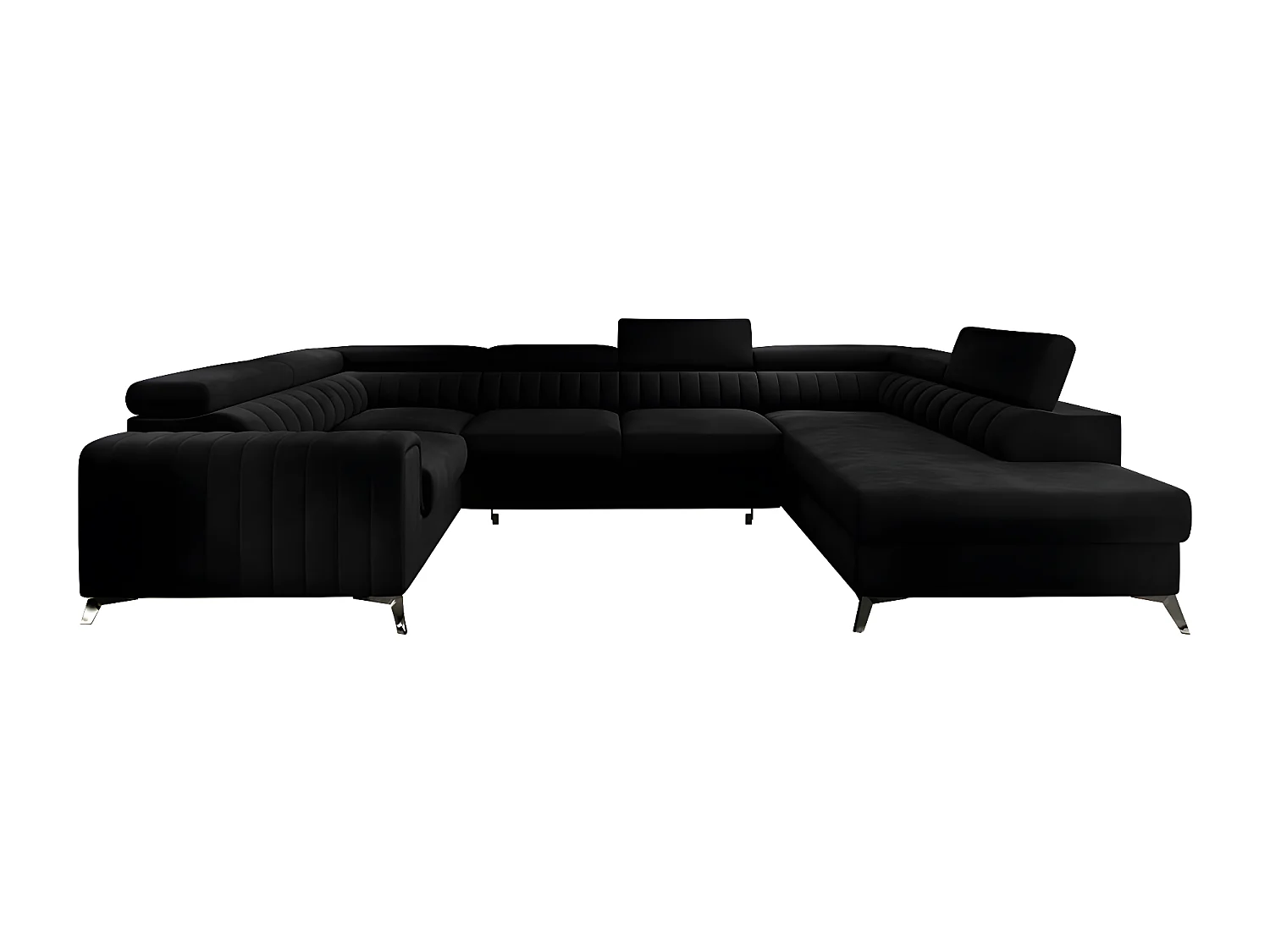 Canapé d'angle convertible, LOUCA VELOURS Luxe, 7/8 places, NOIR, accoudoir gauche (vu de face)