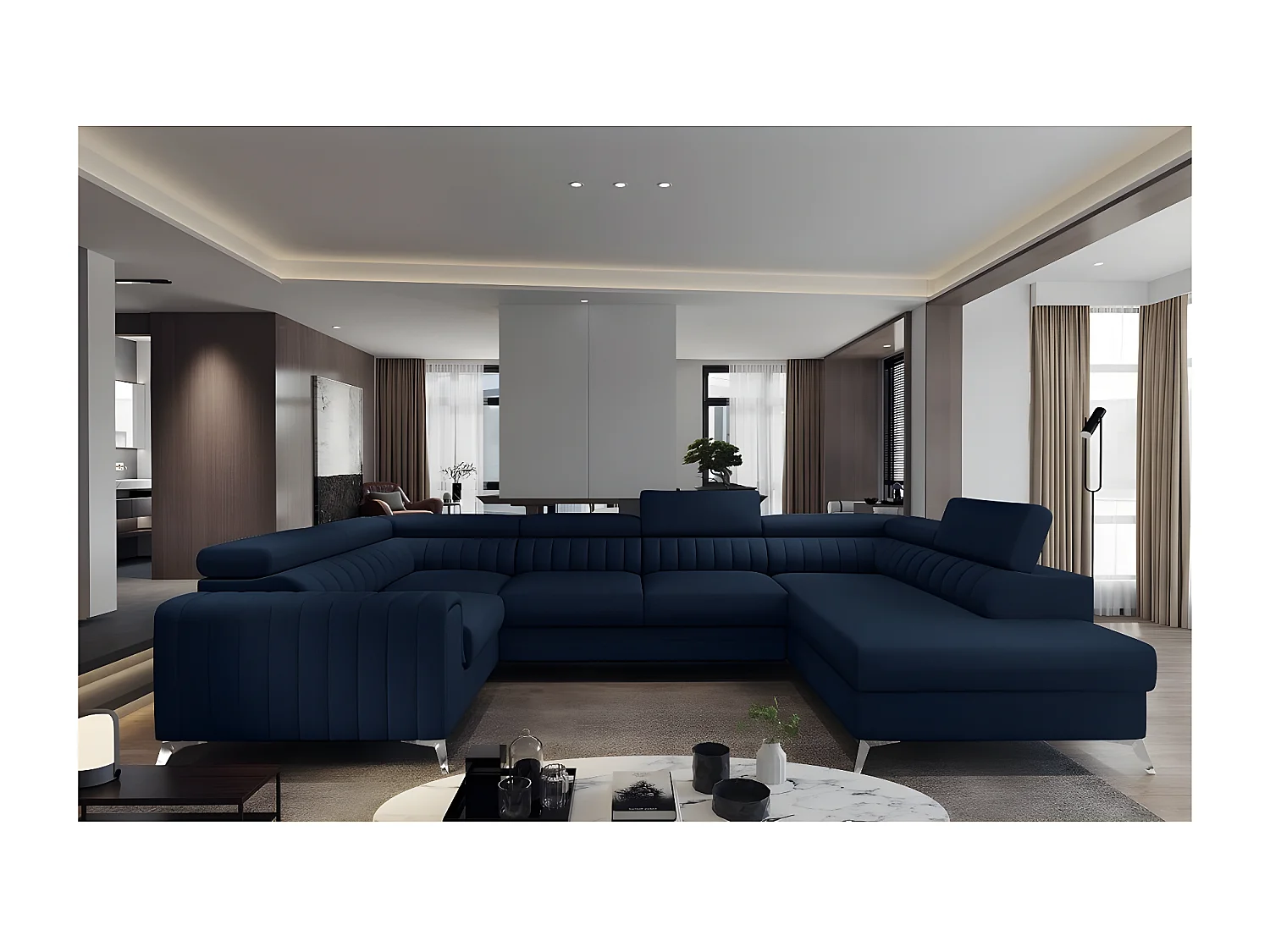 Hoekbank LOUCA VELOURS Luxe met opbergruimte, 7/8 plaatsen, donkerblauw