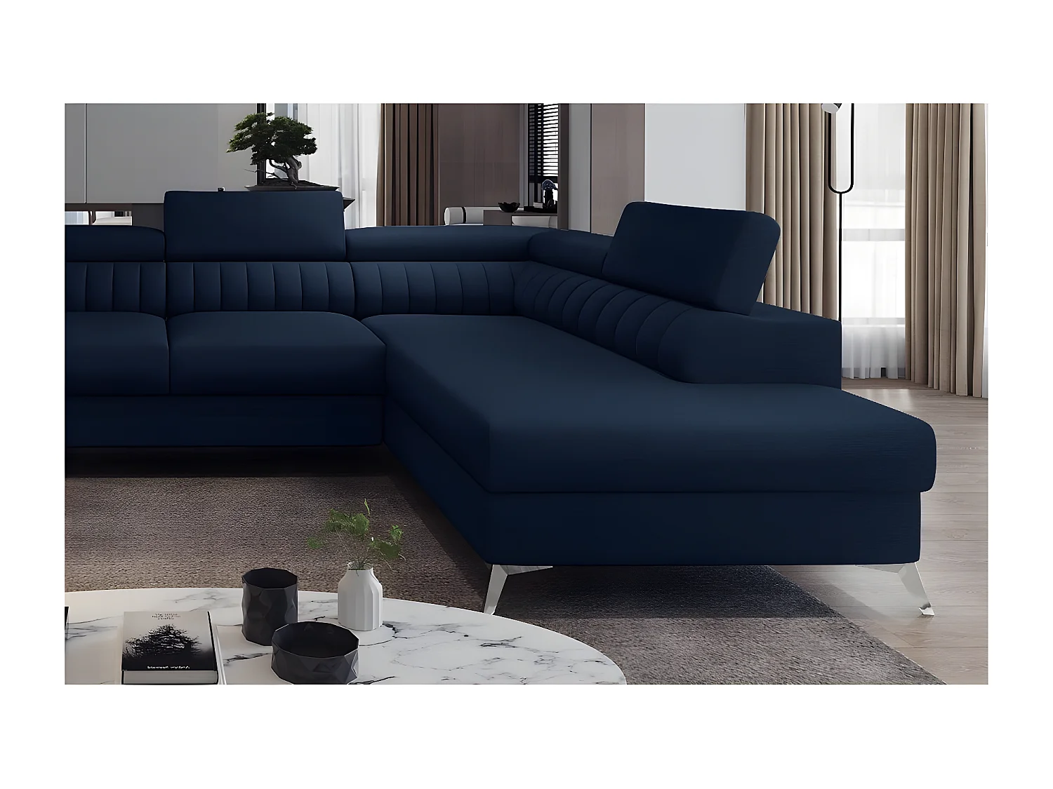 Hoekbank LOUCA VELOURS Luxe met opbergruimte, 7/8 plaatsen, donkerblauw