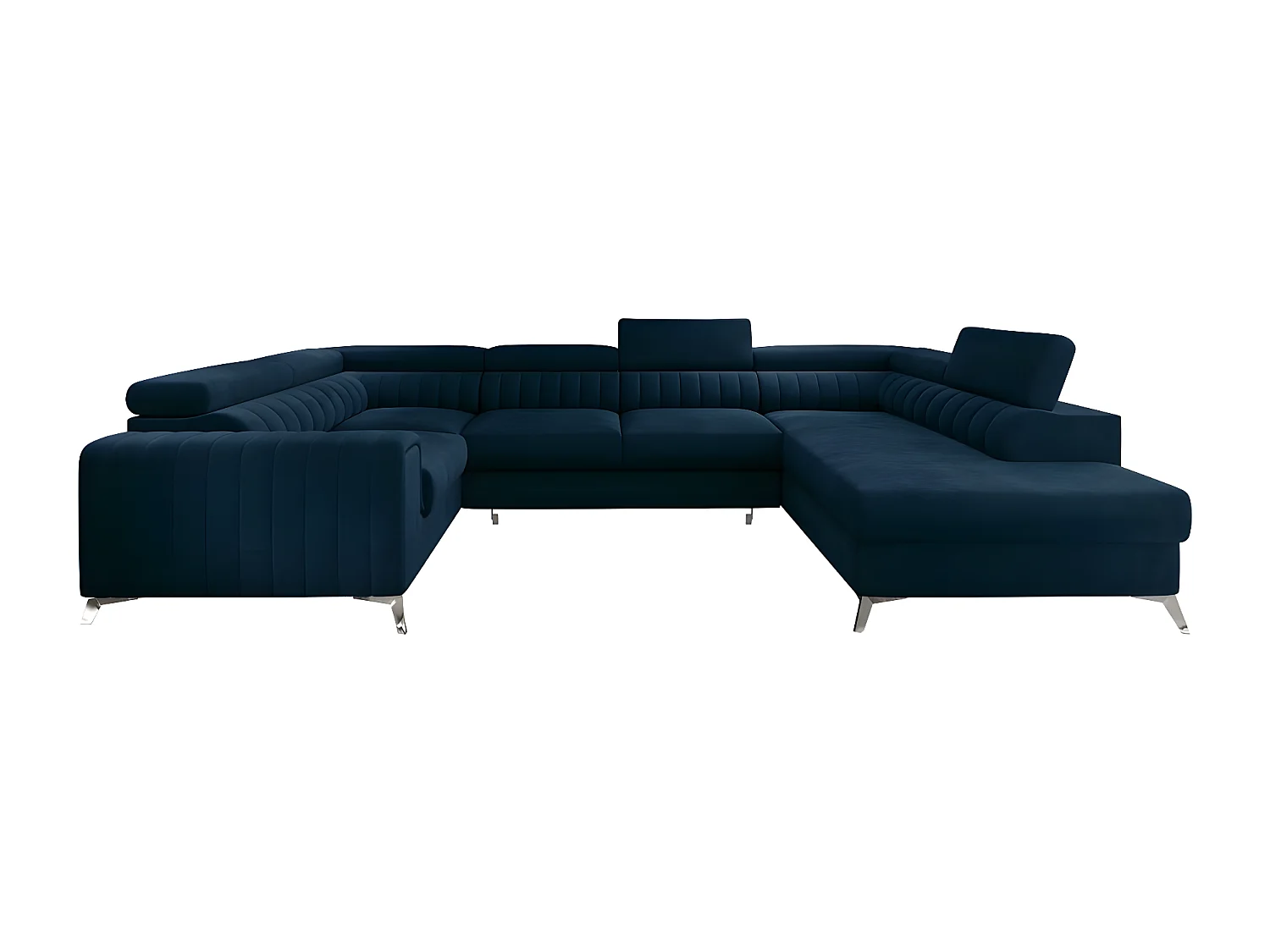 Canapé d'angle convertible, LOUCA VELOURS Luxe, 7/8 places, bleu foncé, accoudoir gauche (vu de face)