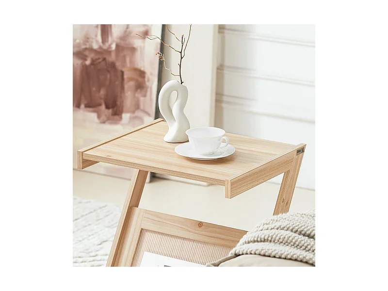 SoBuy Table d'appoint avec Porte-Revues Bout de Canapé Table de Chevet Petite Porte Journaux Table d'appoint pour Salon et Chambre 45 x 36 x 56 cm Naturel, FBT122-N