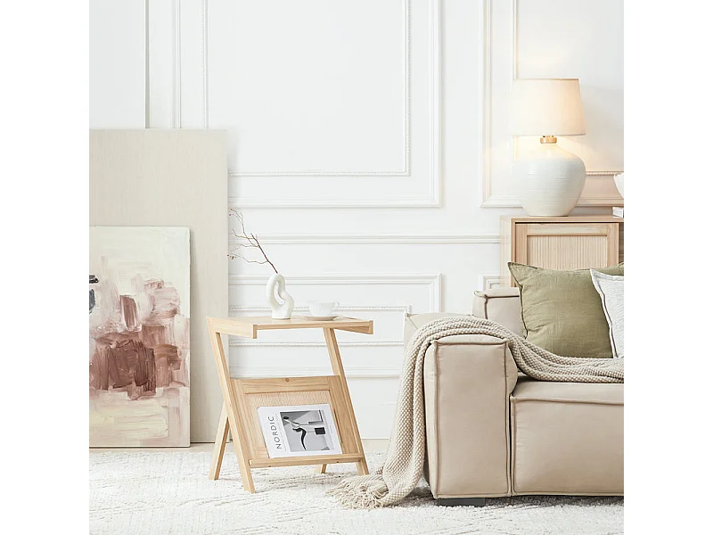 SoBuy Table d'appoint avec Porte-Revues Bout de Canapé Table de Chevet Petite Porte Journaux Table d'appoint pour Salon et Chambre 45 x 36 x 56 cm Naturel, FBT122-N