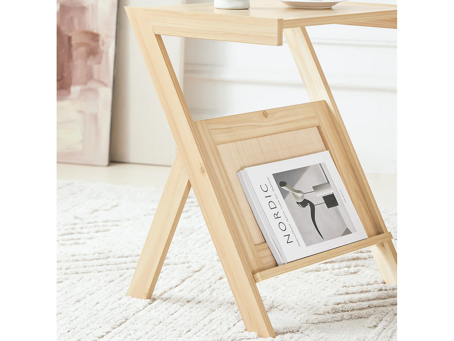 SoBuy Table d'appoint avec Porte-Revues Bout de Canapé Table de Chevet Petite Porte Journaux Table d'appoint pour Salon et Chambre 45 x 36 x 56 cm Naturel, FBT122-N