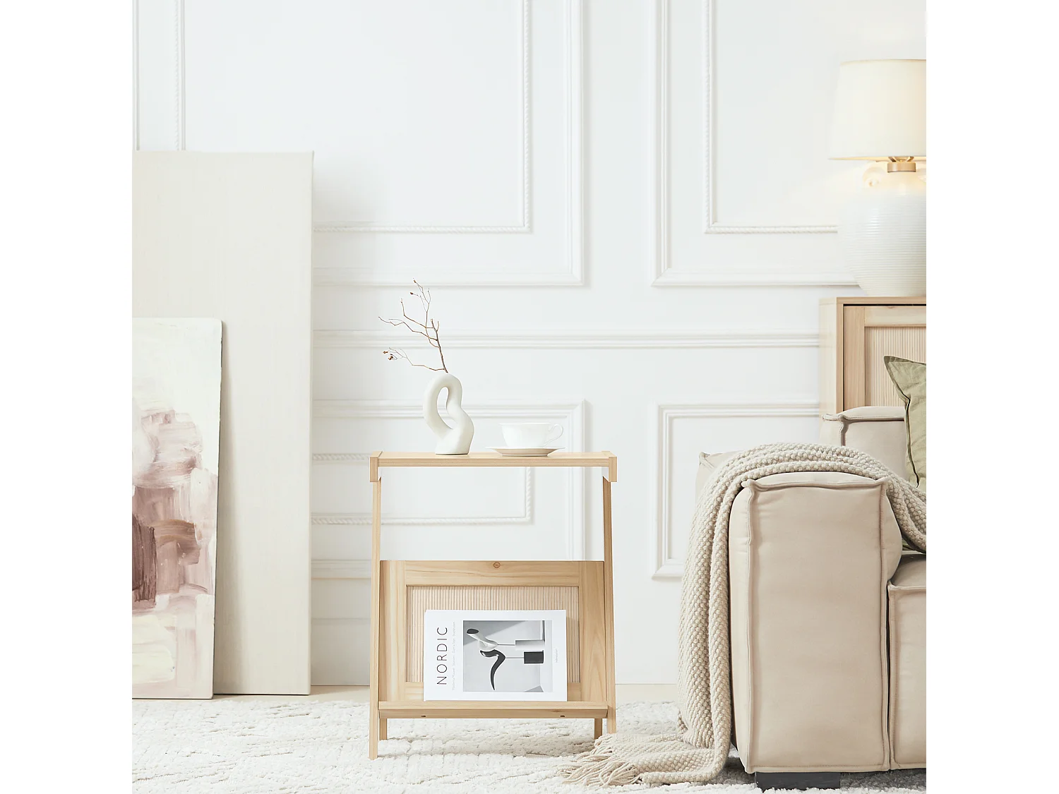 SoBuy Table d'appoint avec Porte-Revues Bout de Canapé Table de Chevet Petite Porte Journaux Table d'appoint pour Salon et Chambre 45 x 36 x 56 cm Naturel, FBT122-N