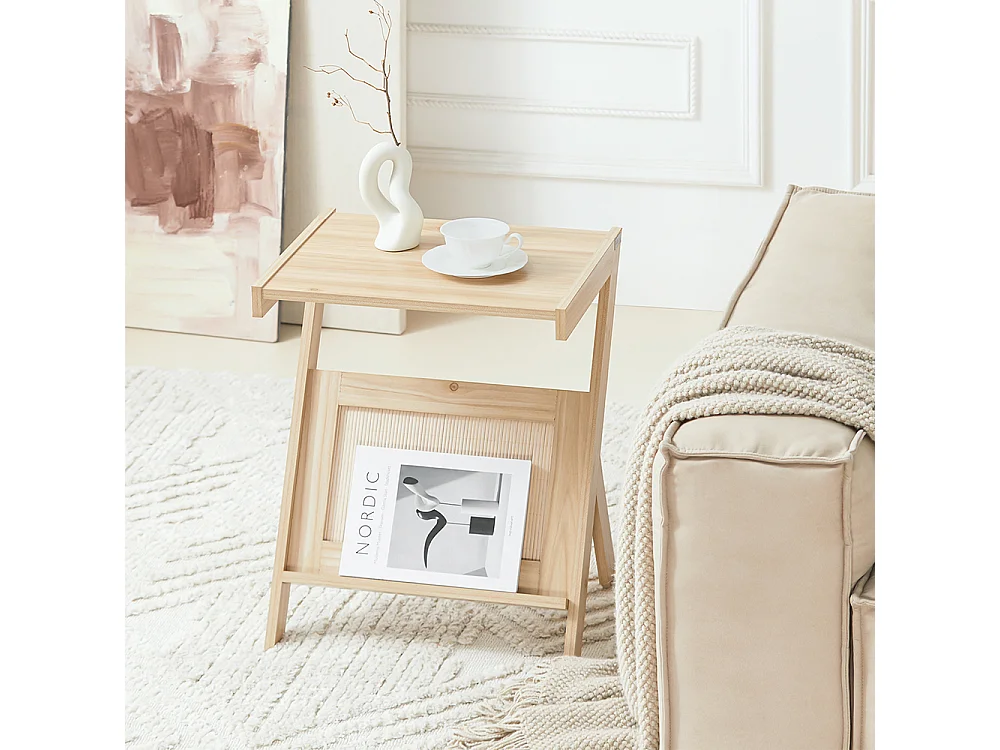 SoBuy Table d'appoint avec Porte-Revues Bout de Canapé Table de Chevet Petite Porte Journaux Table d'appoint pour Salon et Chambre 45 x 36 x 56 cm Naturel, FBT122-N