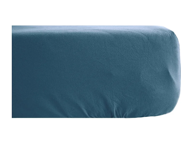 Drap housse PALACE pur coton lavé 160x200 cm bonnet 35 cm uni bleu marine
