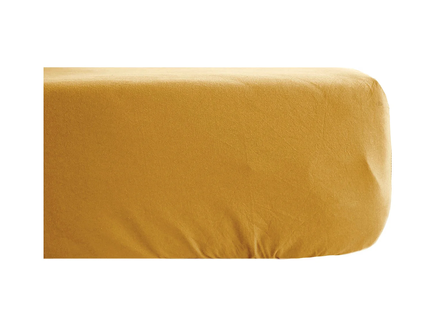 Drap housse 160x200 cm pur coton lavé PALACE jaune curry