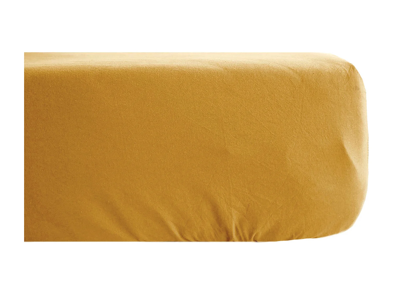 Drap housse PALACE pur coton lavé 160x200 cm bonnet 35 cm uni jaune curry