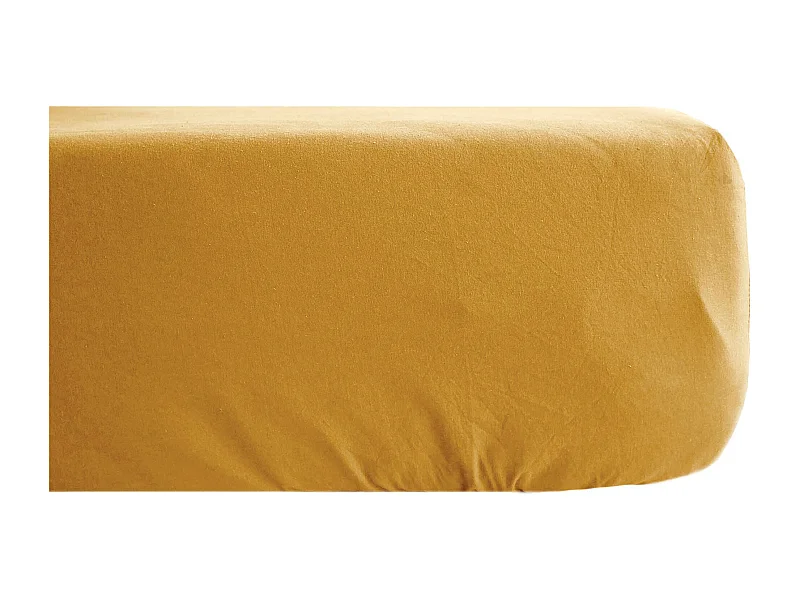 Drap housse PALACE pur coton lavé 160x200 cm bonnet 35 cm uni jaune curry
