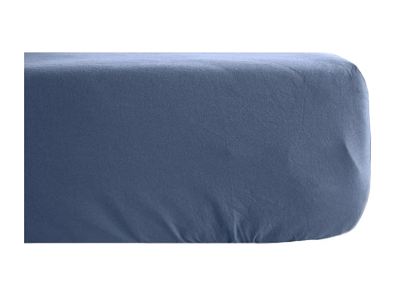 Drap housse PALACE pur coton lavé 160x200 cm bonnet 35 cm uni bleu indigo
