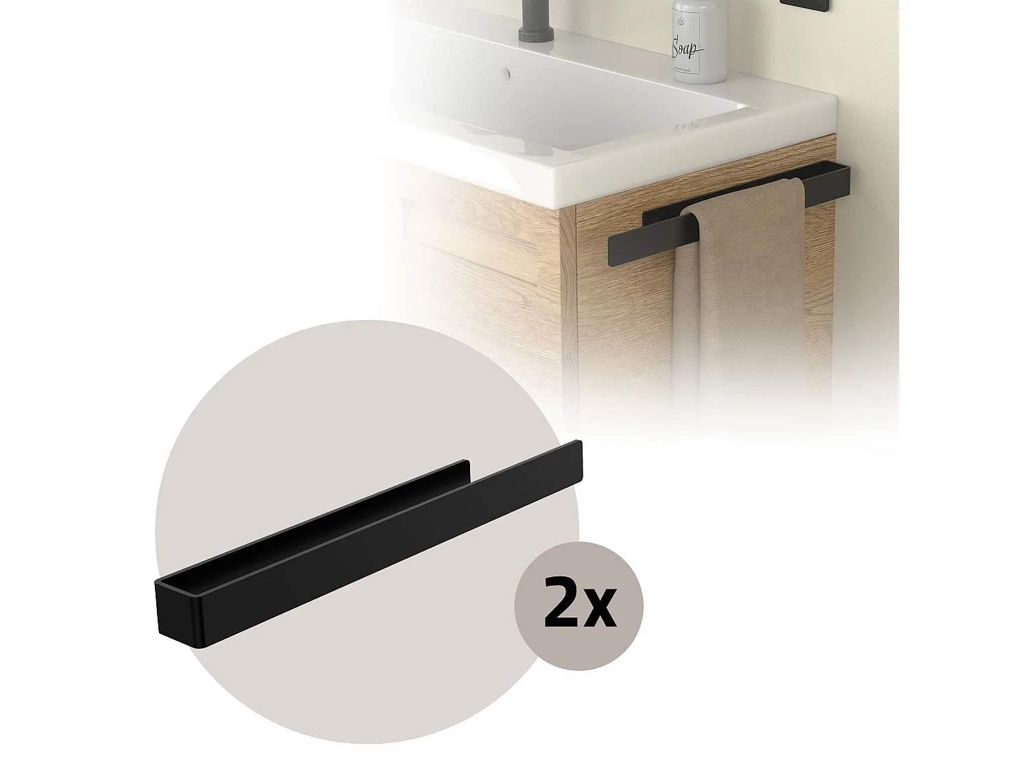 Lot de 2x porte-serviettes noir salle de bain support aluminium sans percer 40cm