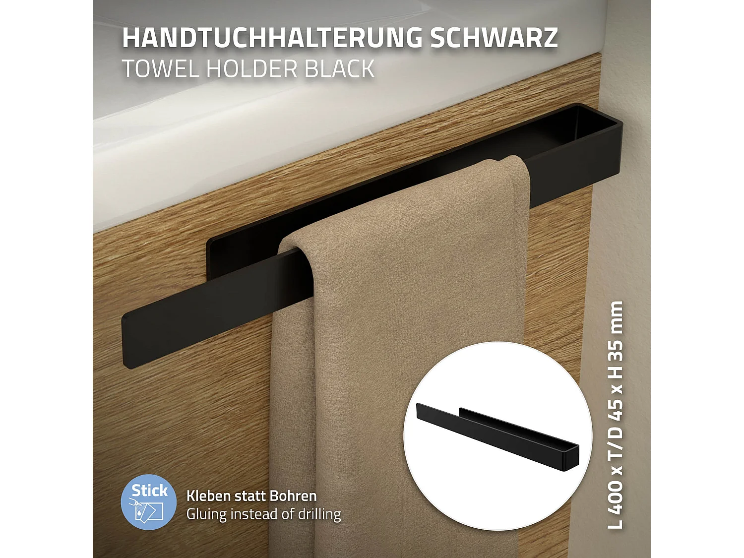 Lot de 2x porte-serviettes noir salle de bain support aluminium sans percer 40cm