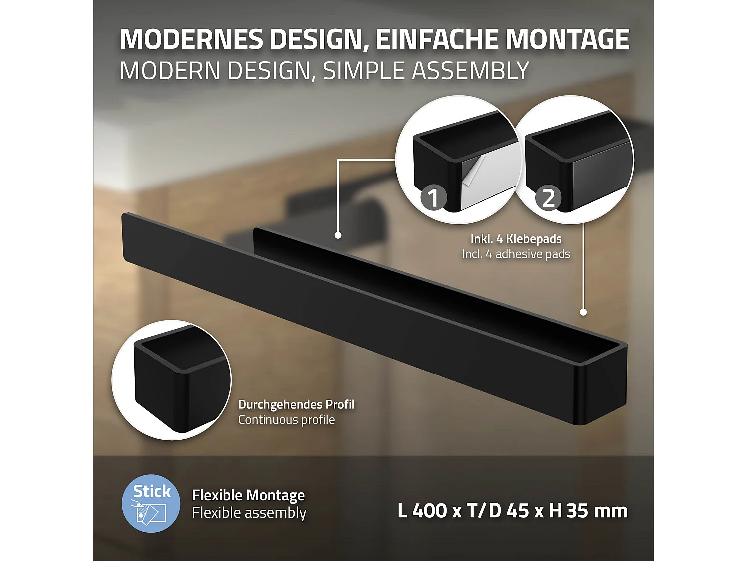 Lot de 2x porte-serviettes noir salle de bain support aluminium sans percer 40cm