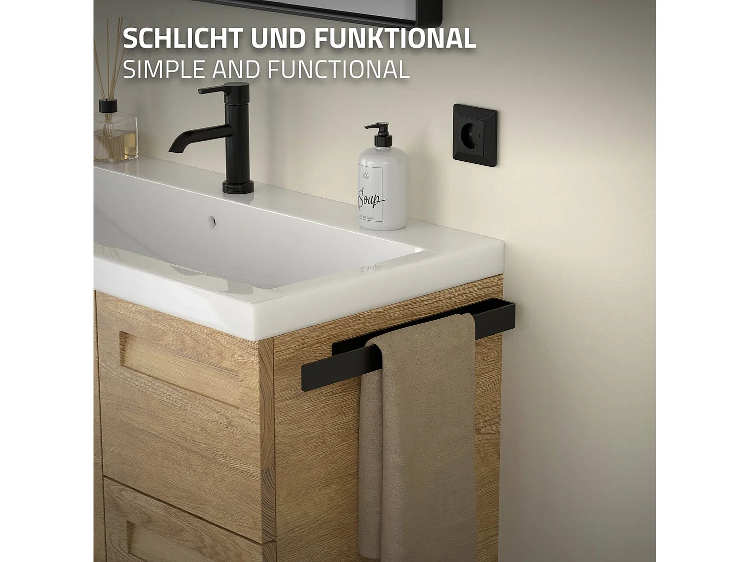 Lot de 2x porte-serviettes noir salle de bain support aluminium sans percer 40cm