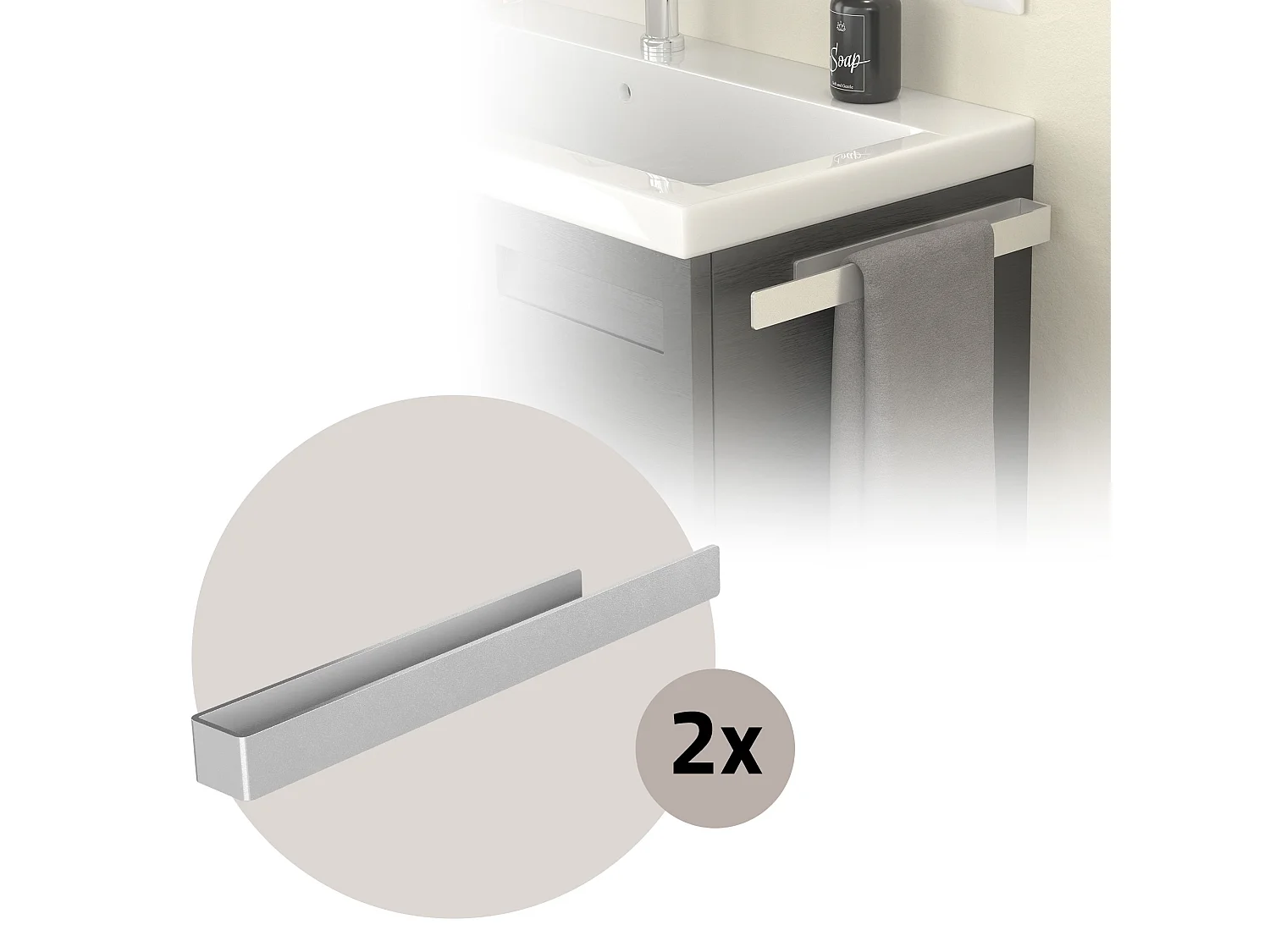 Lot de 2x porte-serviettes salle de bain support en aluminium  sans percer 40 cm