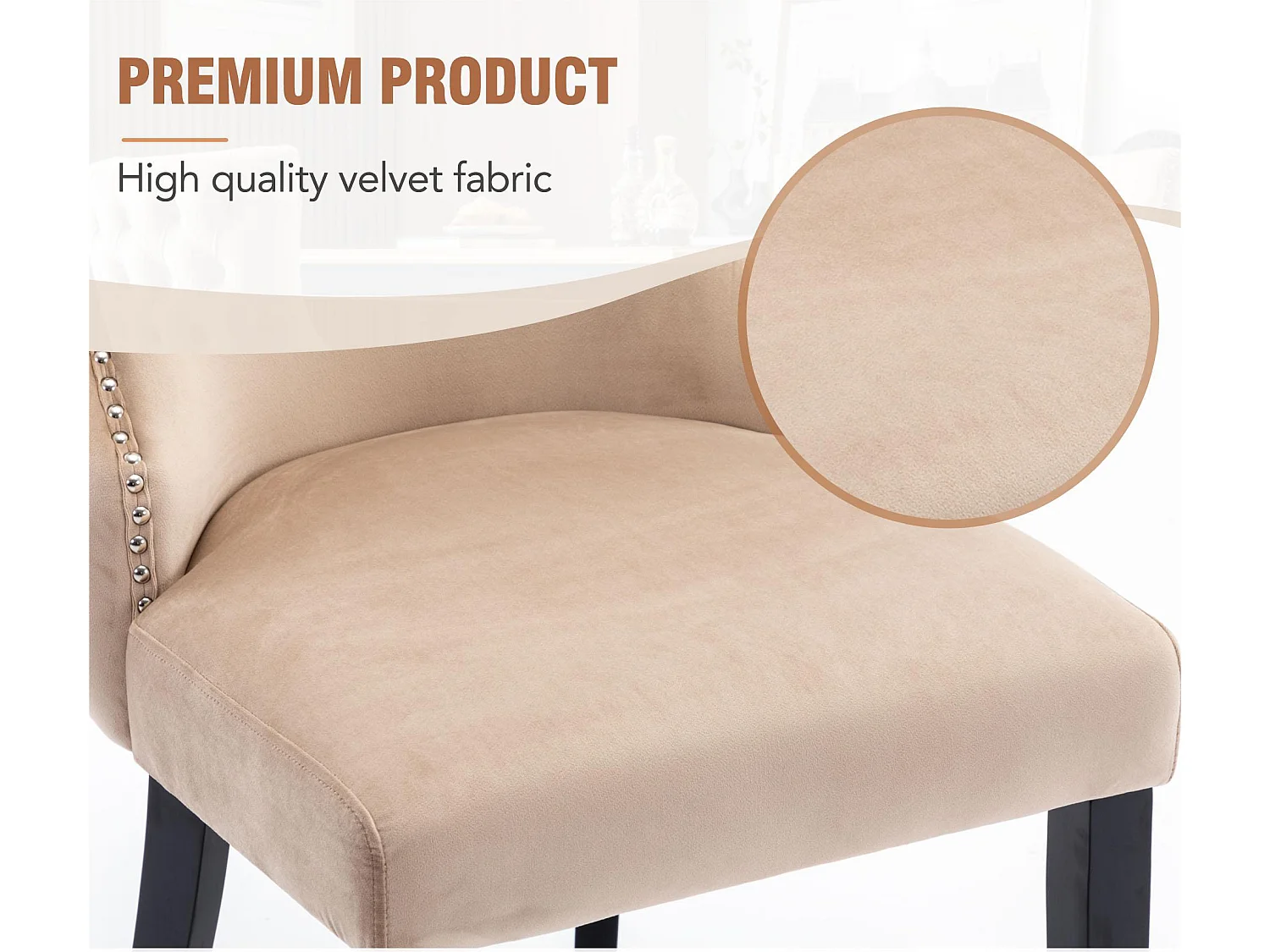 Set van 2 fluwelen gondelstoelen - massief houten poten - Beige