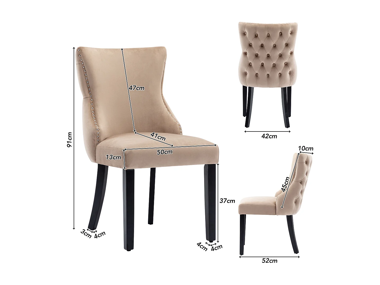 Juego de 4 sillas góndola de terciopelo - patas de madera maciza - Beige