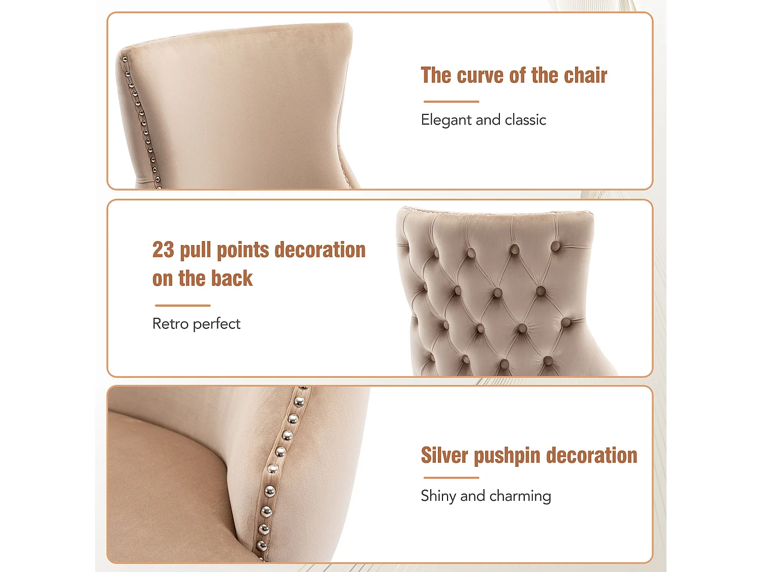 Lot de 4 chaises gondole en velours - pieds en bois massif - Beige