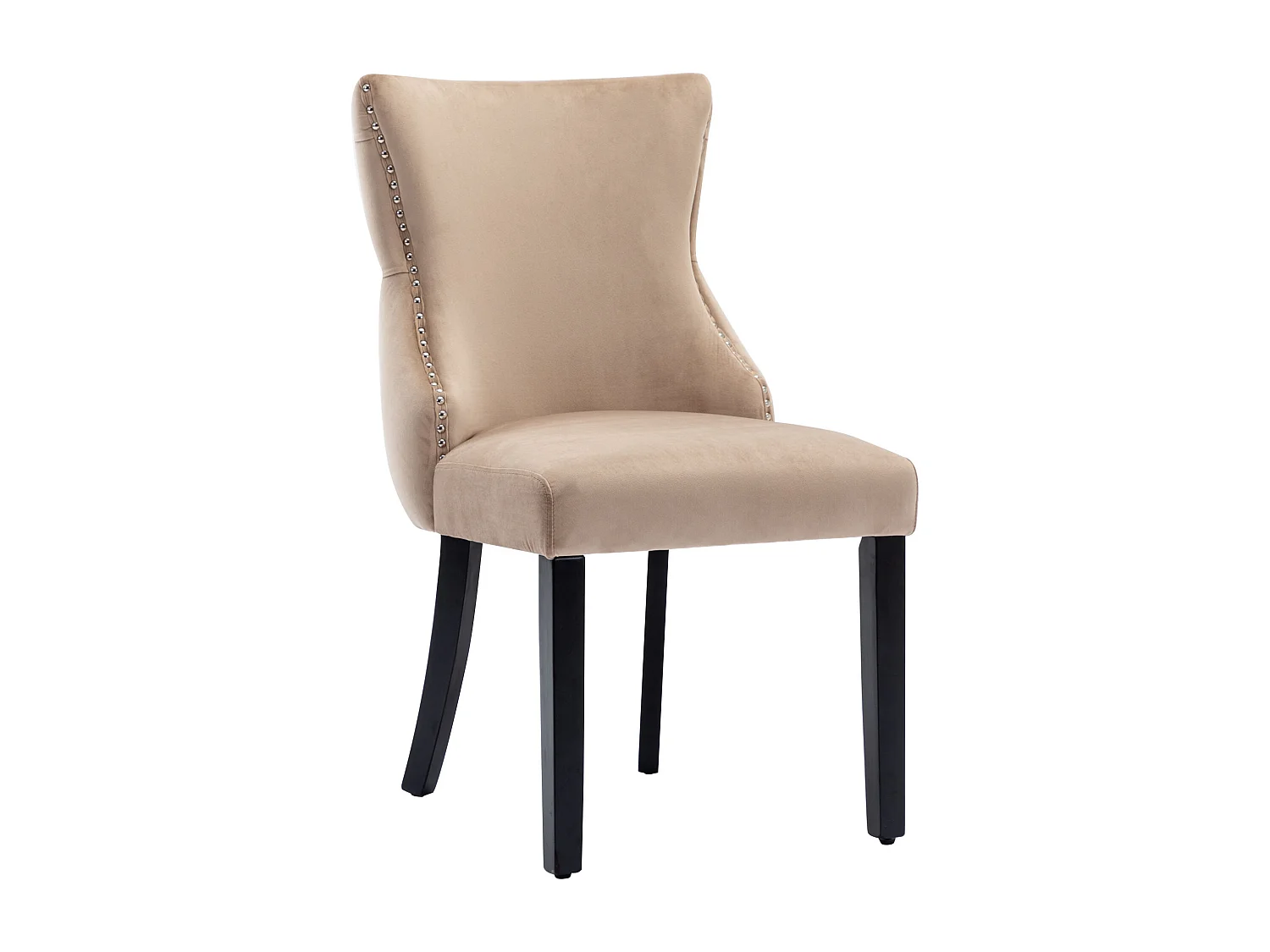 Lot de 4 chaises gondole en velours - pieds en bois massif - Beige