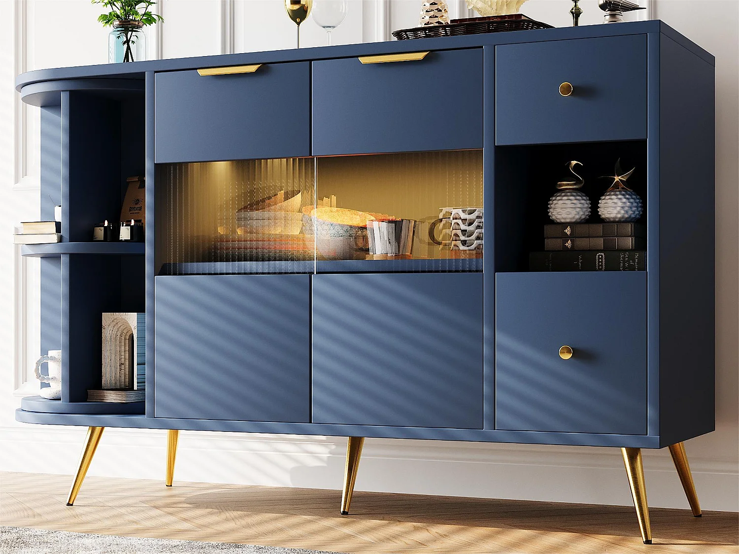 Dressoir met LED en multifunctionele opbergruimte - in MDF - moderne stijl - Blauw
