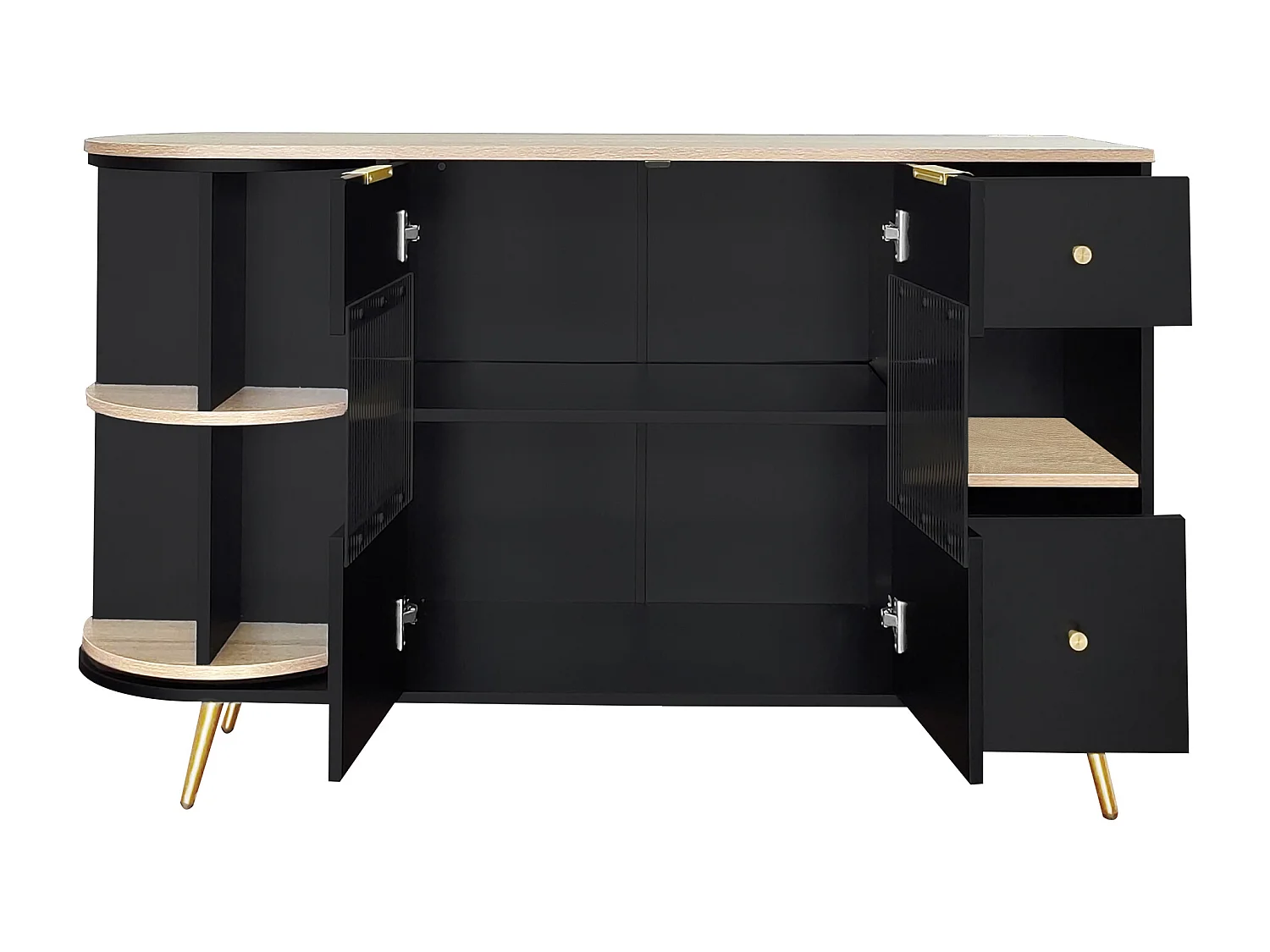 Bufet z LED i wielofunkcyjnymi schowkami - z MDF - styl nowoczesny - Czarny