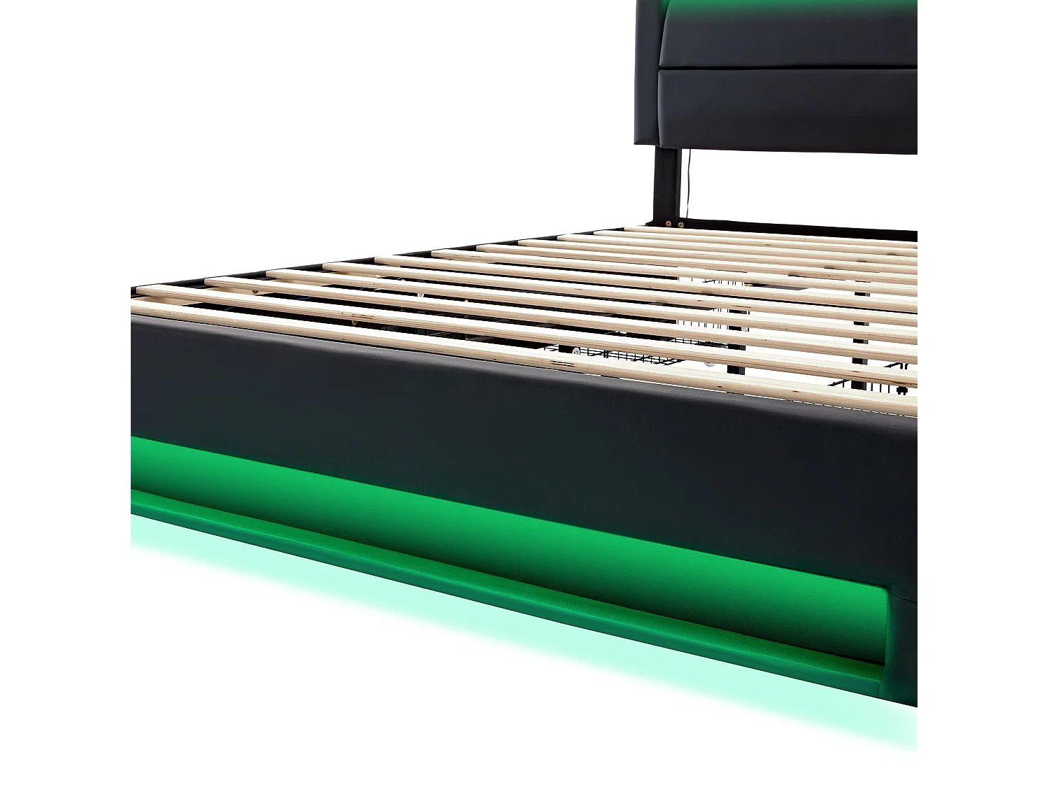 Lit double 140x200 cm en similicuir avec LED - 4 tiroirs - avec ports de recharge (filaire & sans fil) - Noir