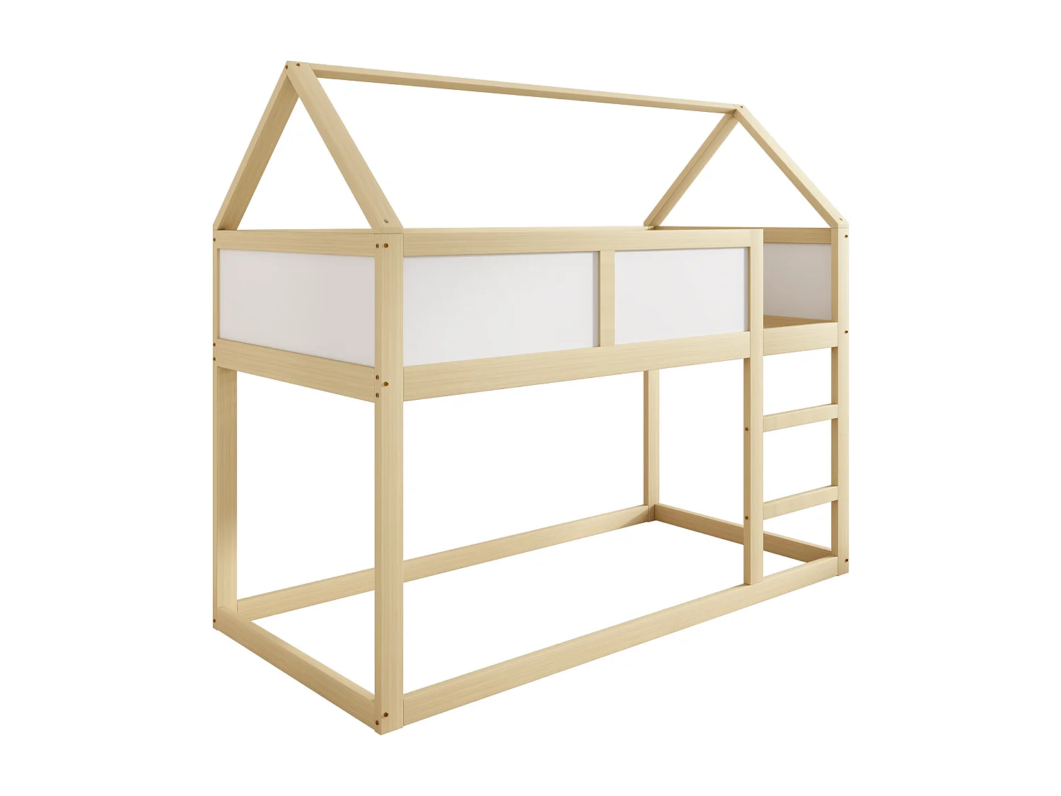 Lit superposé 90x200cm - avec escalier - structure en bois massif - Naturel