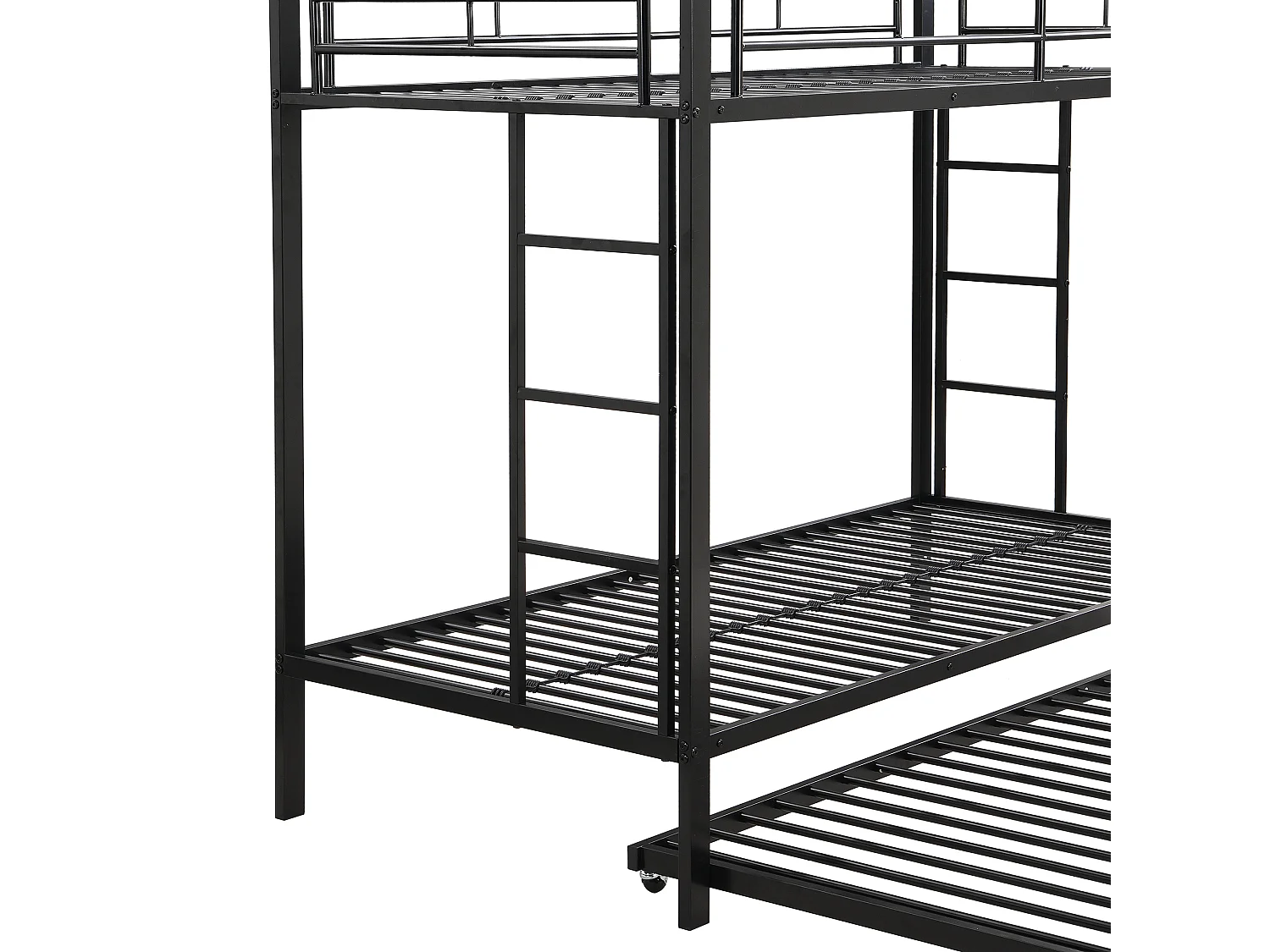 Litera de metal de 90x200 cm - con cama nido de 90x190 cm con ruedas - Negro
