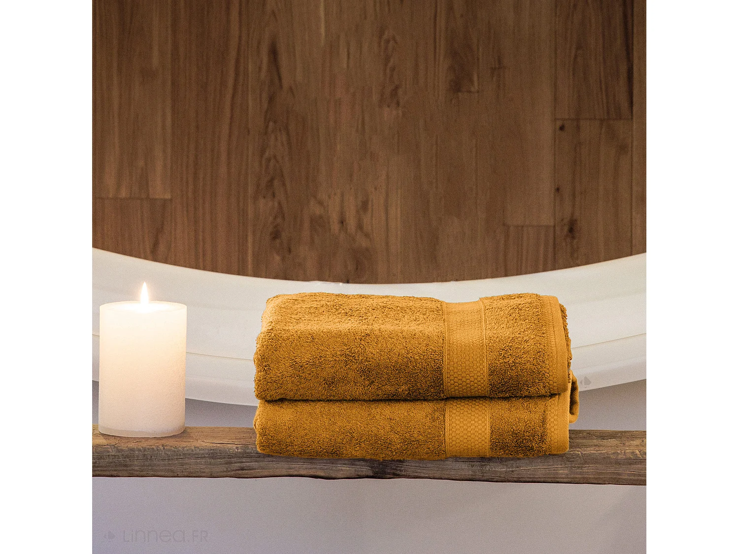 Lot de 2 serviettes invité coton 550 g/m2 30x50cm NAÏA jaune Curry