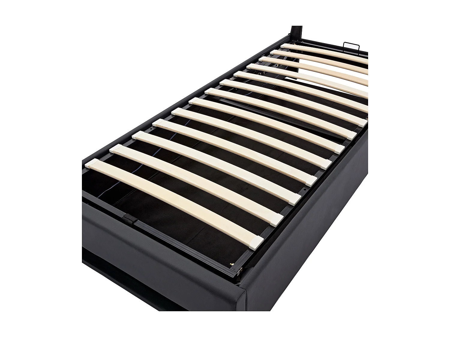 Lit coffre 90x200 cm en similicuir avec LED - avec ports de recharge (filaire & sans fil) - Noir