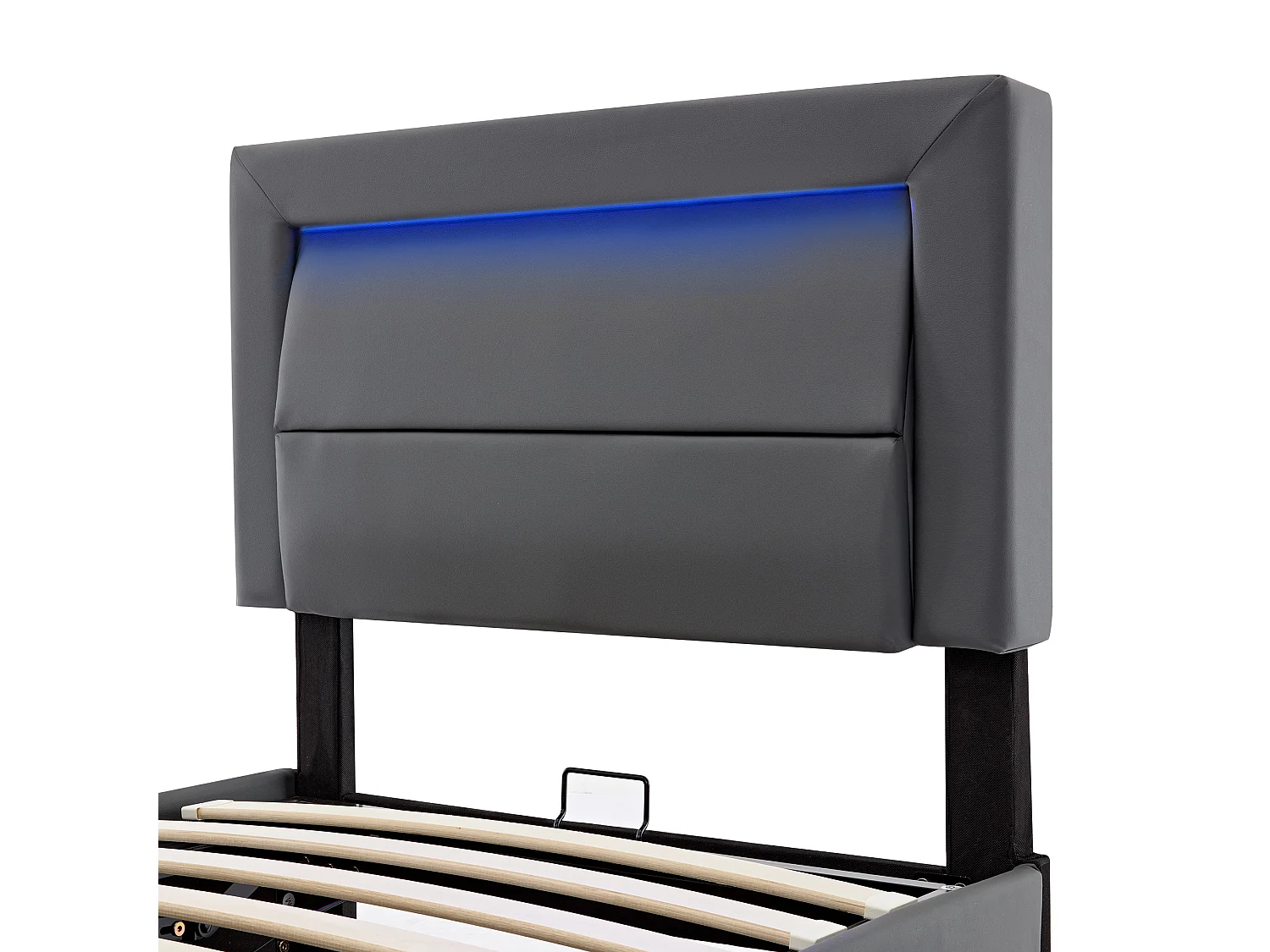 Letto contenitore 90x200 cm in ecopelle con LED - con porte di ricarica (cablata e wireless) - Grigio