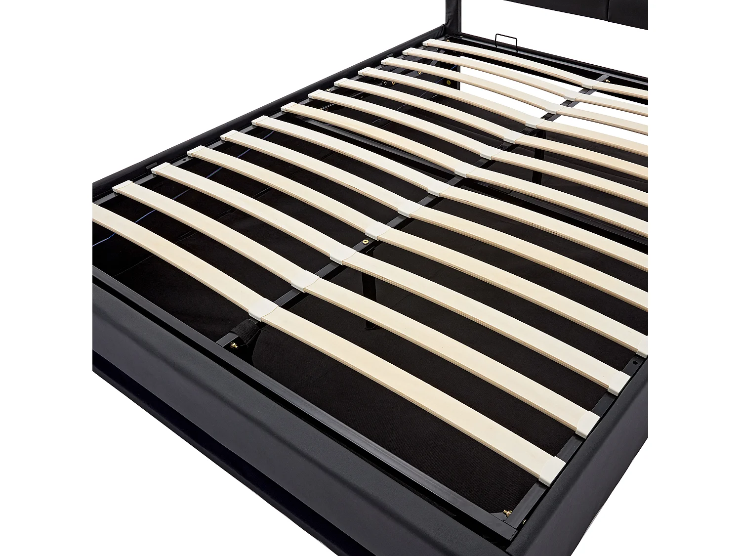 160x200 cm kunstleer opbergbed met LED - met oplaadpoorten (bedraad en draadloos) - Zwart