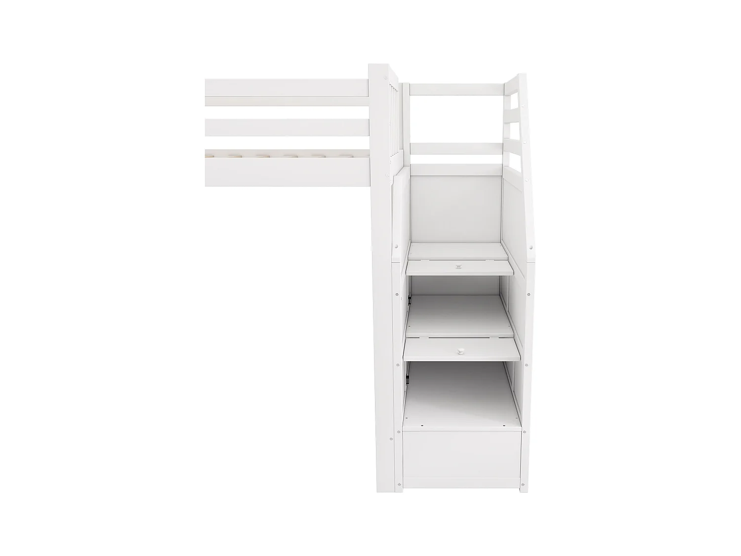 Mezzaninebed 90x200cm in grenenhout - met glijbaan en opbergladder - Wit