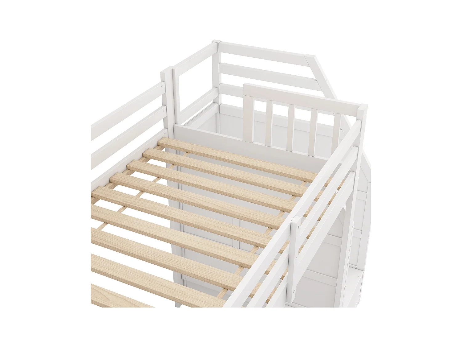 Mezzaninebed 90x200cm in grenenhout - met glijbaan en opbergladder - Wit