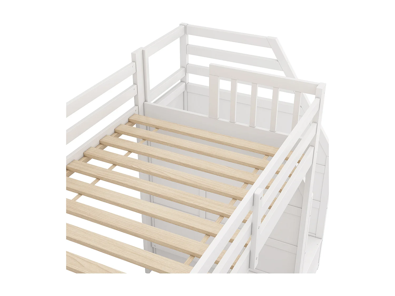 Lit mezzanine 90x200cm en bois de pin - avec toboggan et échelle de rangement - Blanc