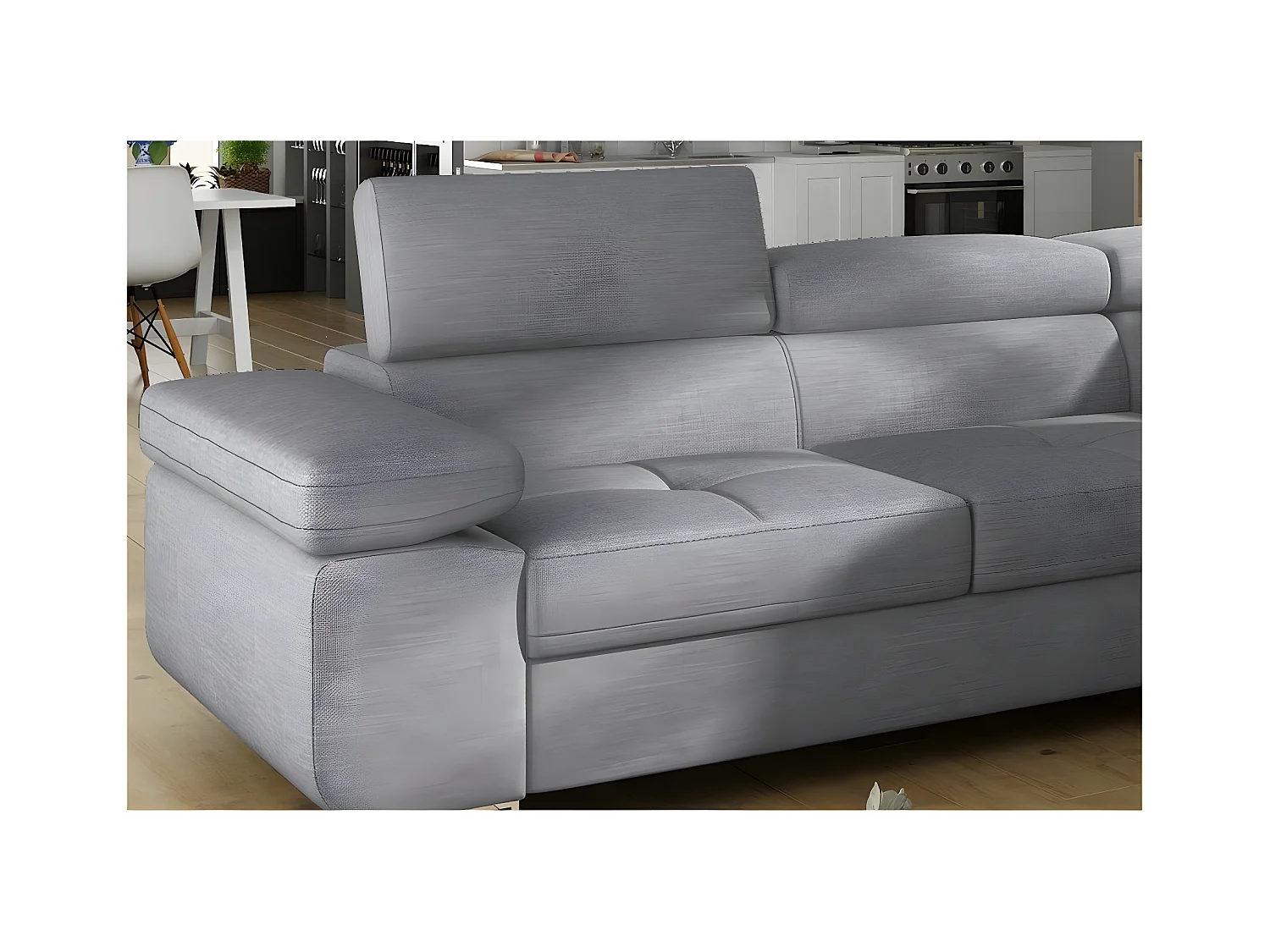 Canapé d'angle convertible en tissu luxe 5 places, ANNECY TISSU, couleur gris, angle droit