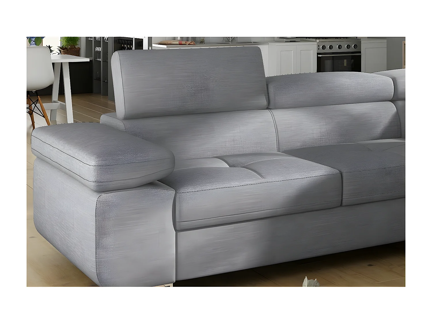 Canapé d'angle convertible en tissu luxe 5 places, ANNECY TISSU, couleur gris, angle droit