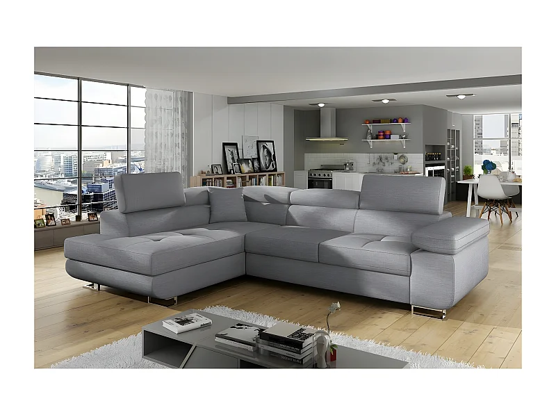Canapé d'angle convertible - en tissu luxe 5 places, ANNECY TISSU, couleur gris, angle gauche